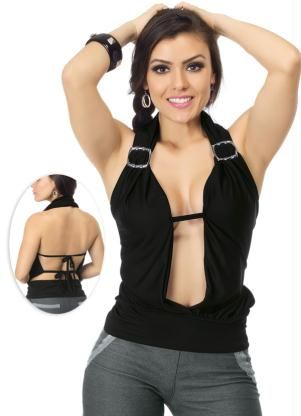 Blusa Preta Frente Única com Detalhes